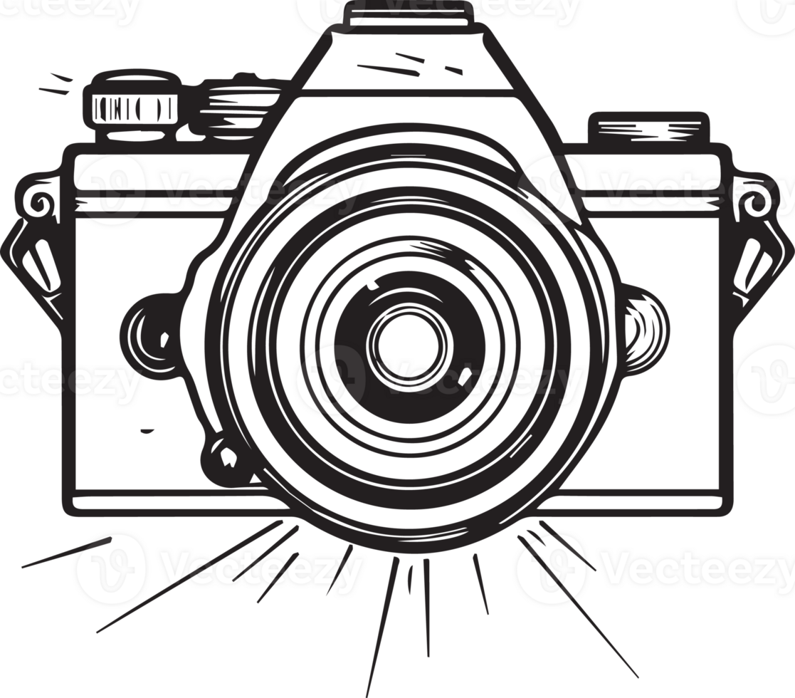 Hand Drawn vintage camera logo in flat style png