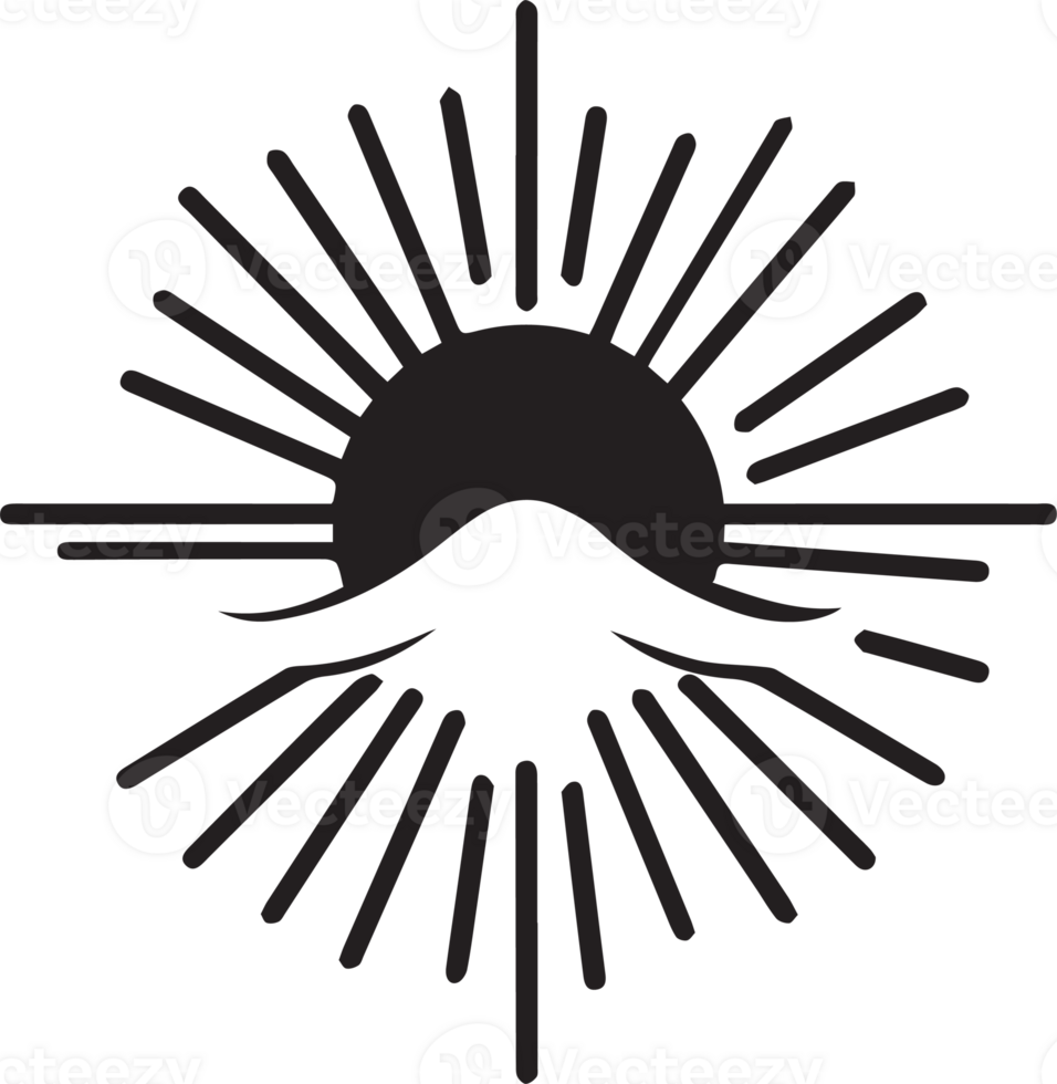 Hand Drawn vintage shining sun logo in flat style png