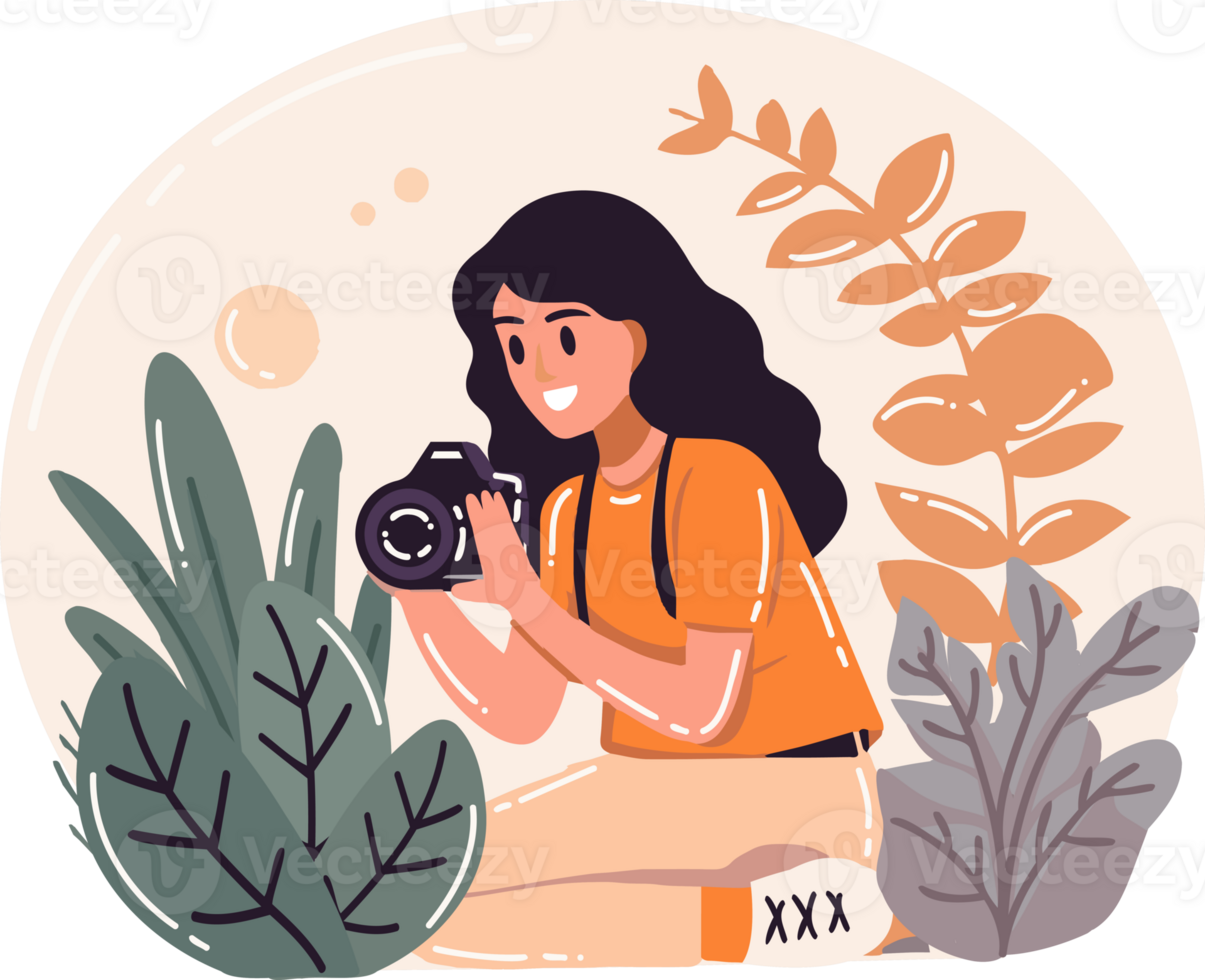 Hand Drawn Female cameraman with a camera in flat style png