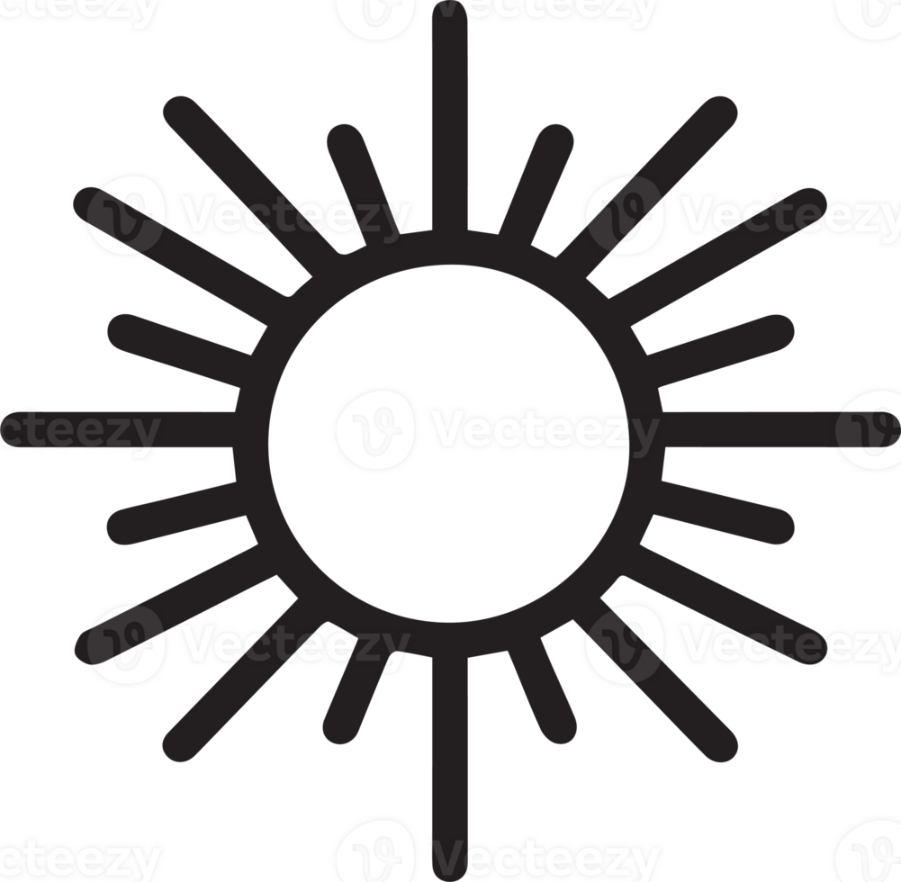 Hand Drawn vintage shining sun logo in flat style png