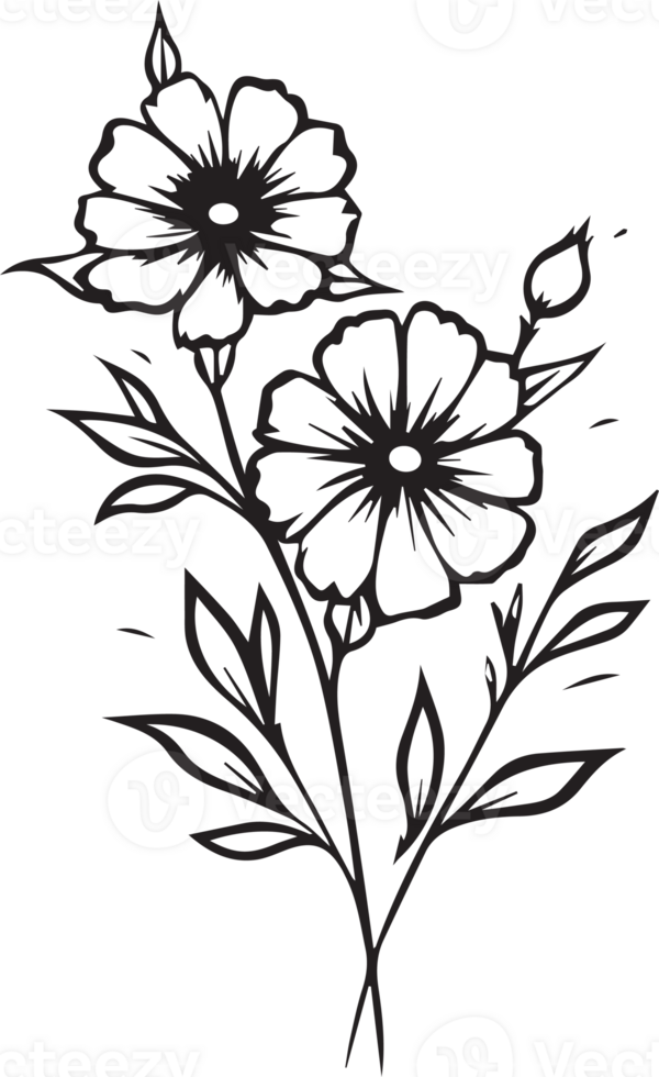 Hand Drawn vintage leaf and flower logo in flat style png