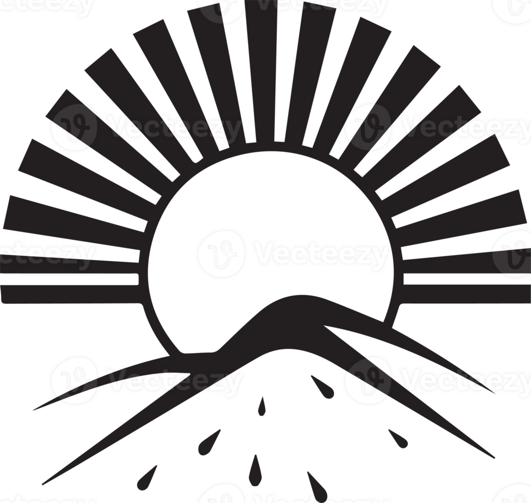 Hand Drawn vintage shining sun logo in flat style png