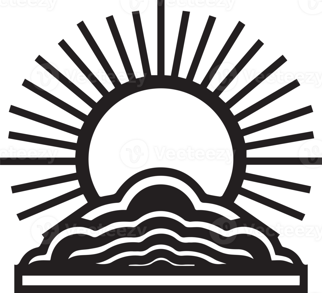 Hand Drawn vintage shining sun logo in flat style png