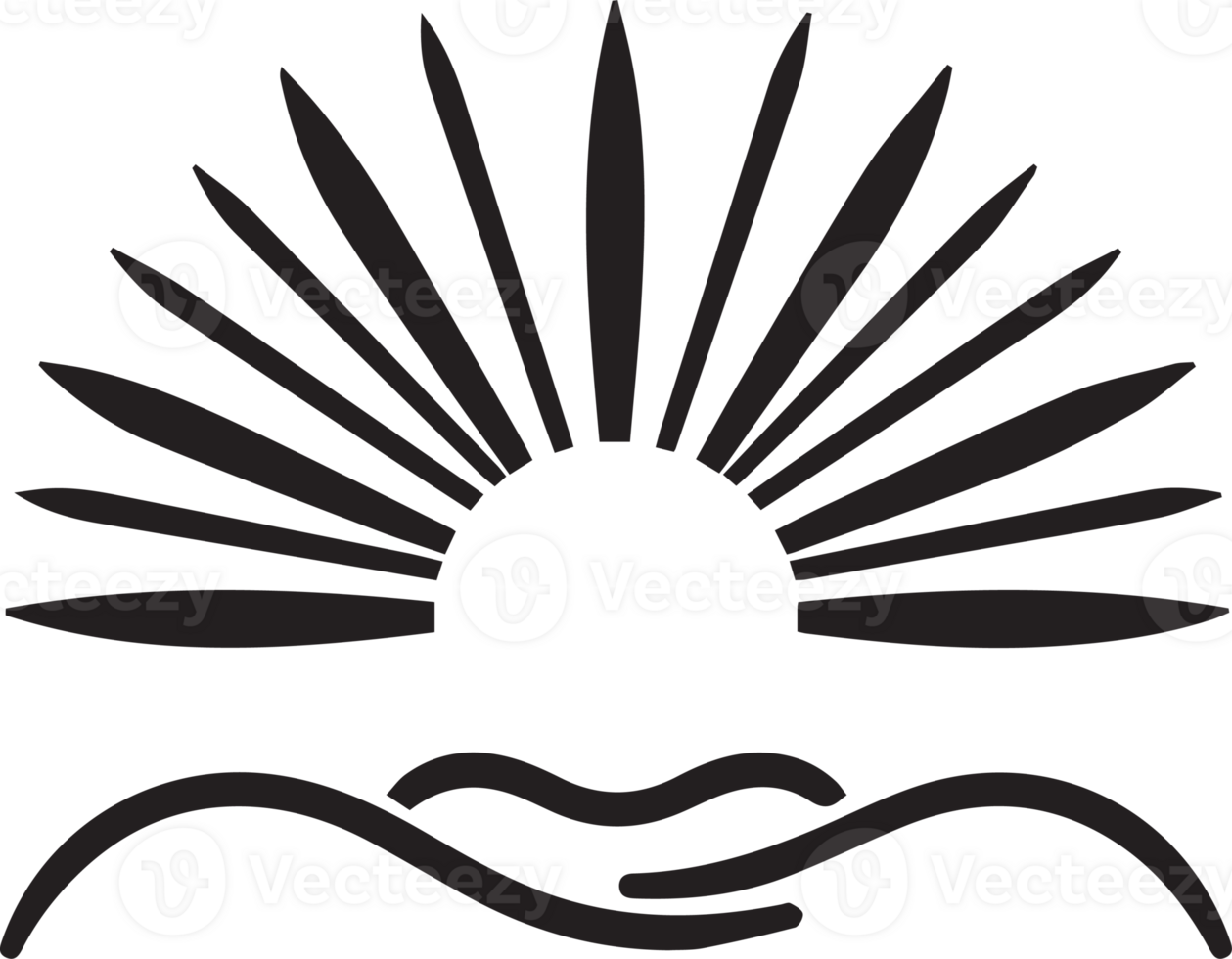 Hand Drawn vintage shining sun logo in flat style png
