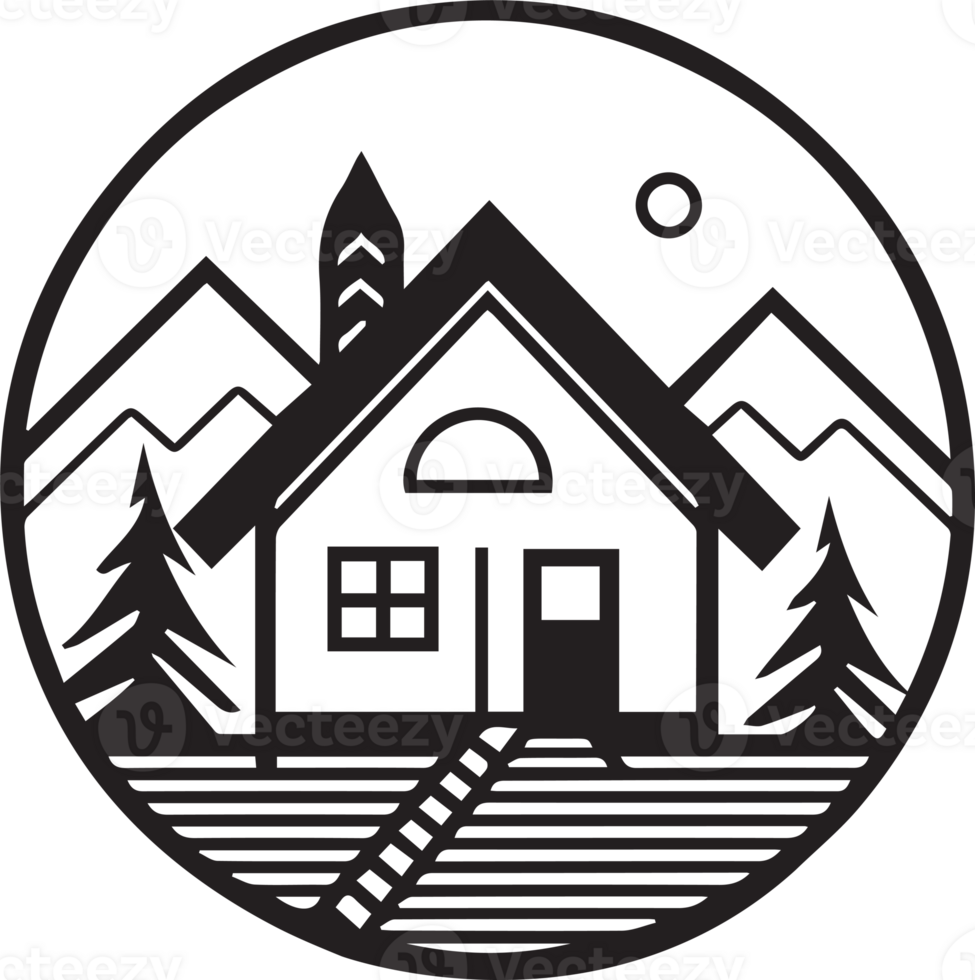 Hand Drawn vintage house logo in flat style png