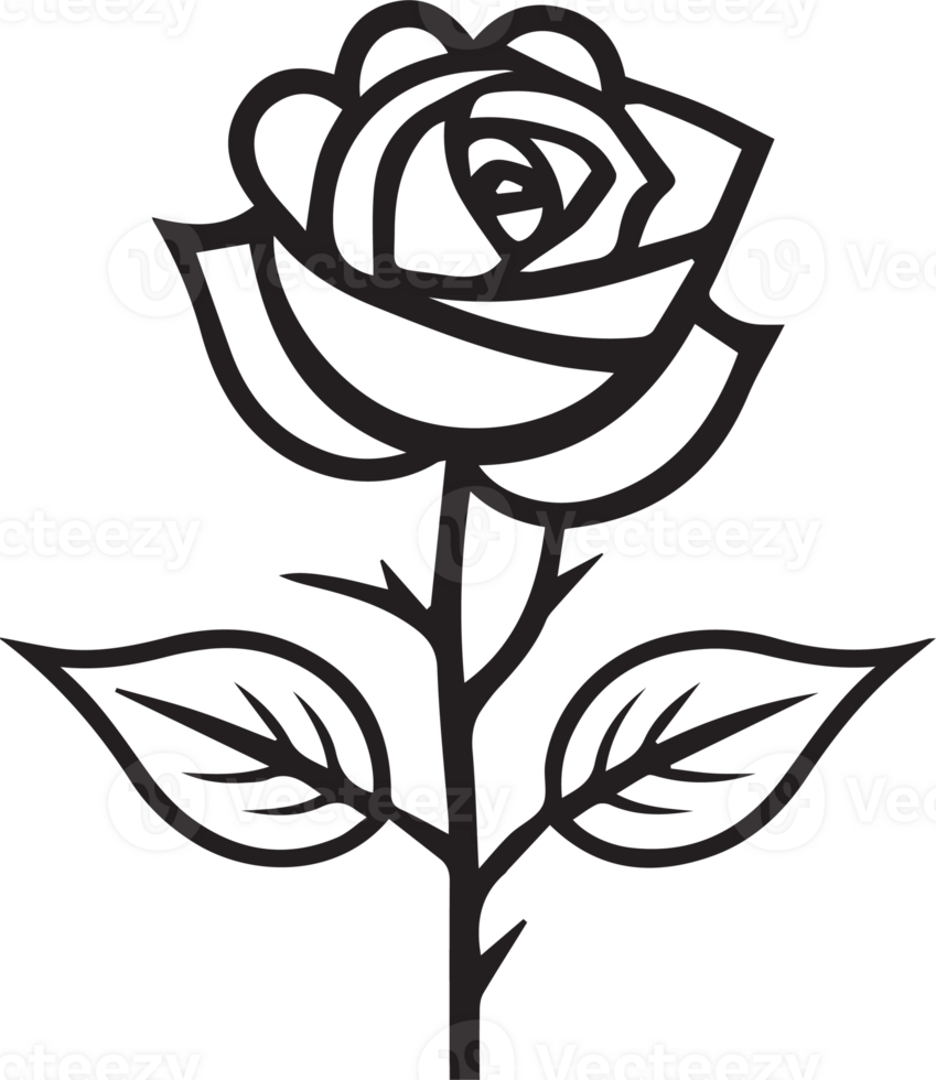 Hand Drawn vintage rose logo in flat style png