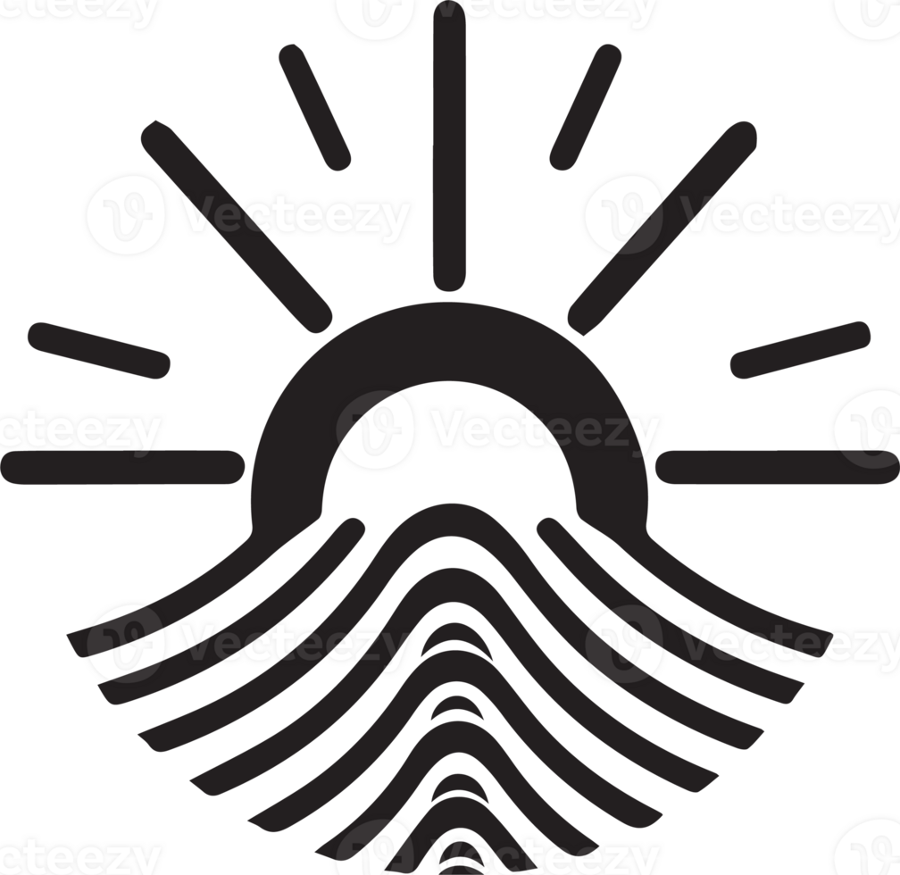Hand Drawn vintage shining sun logo in flat style png