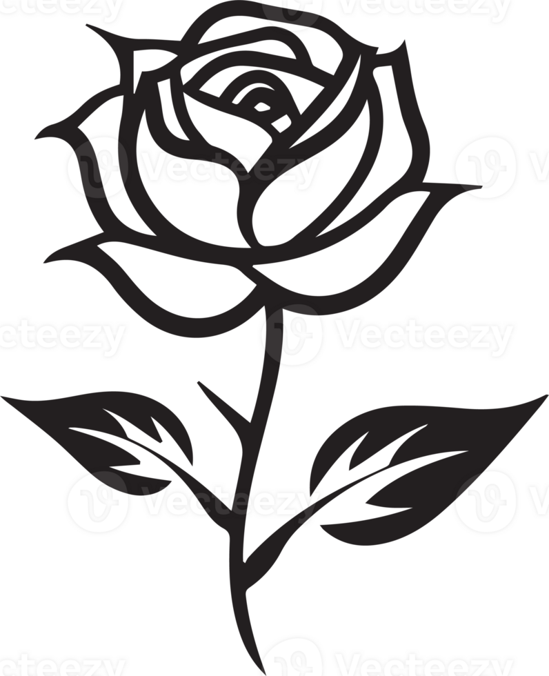 Hand Drawn vintage rose logo in flat style png