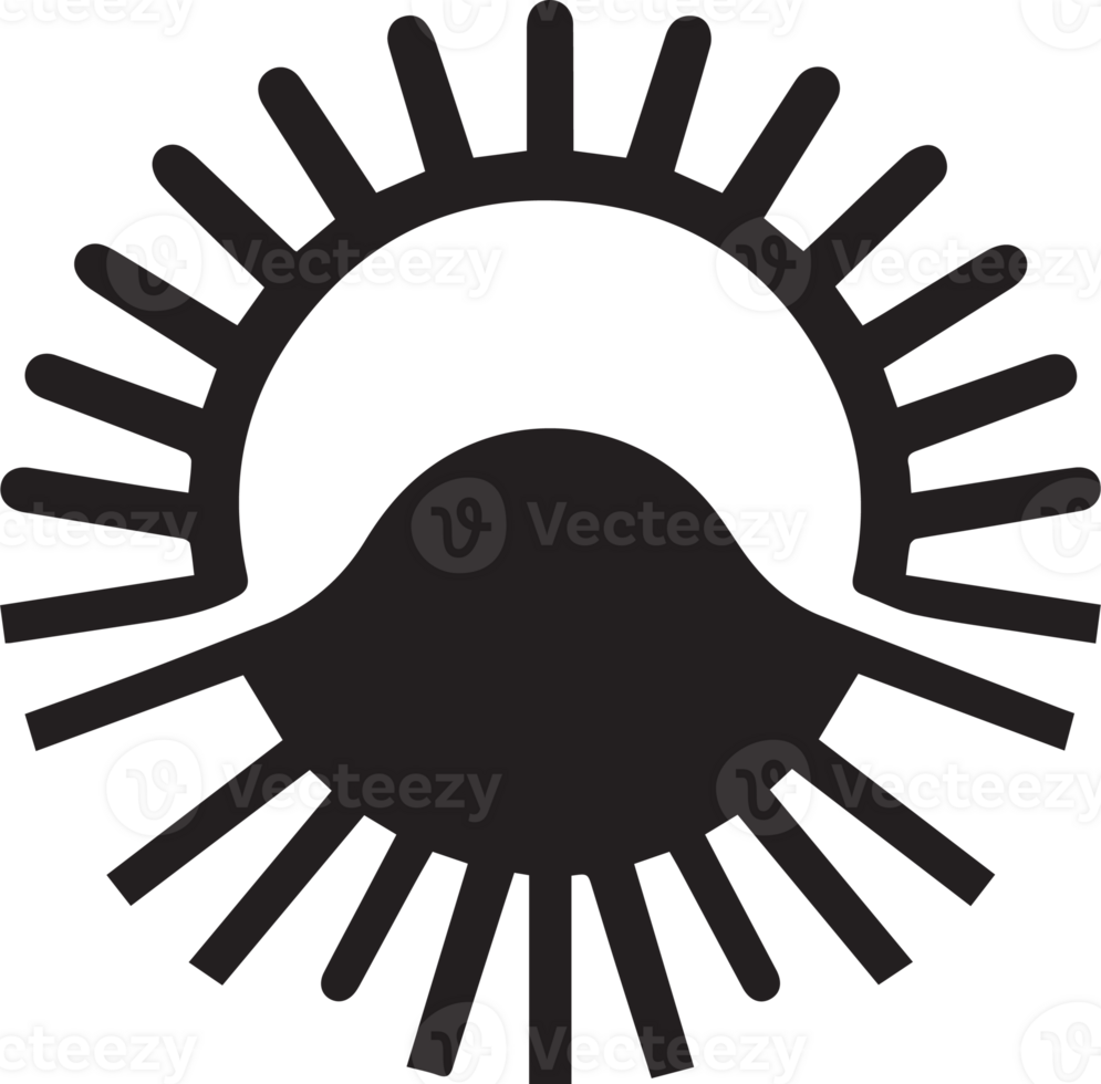 Hand Drawn vintage shining sun logo in flat style png