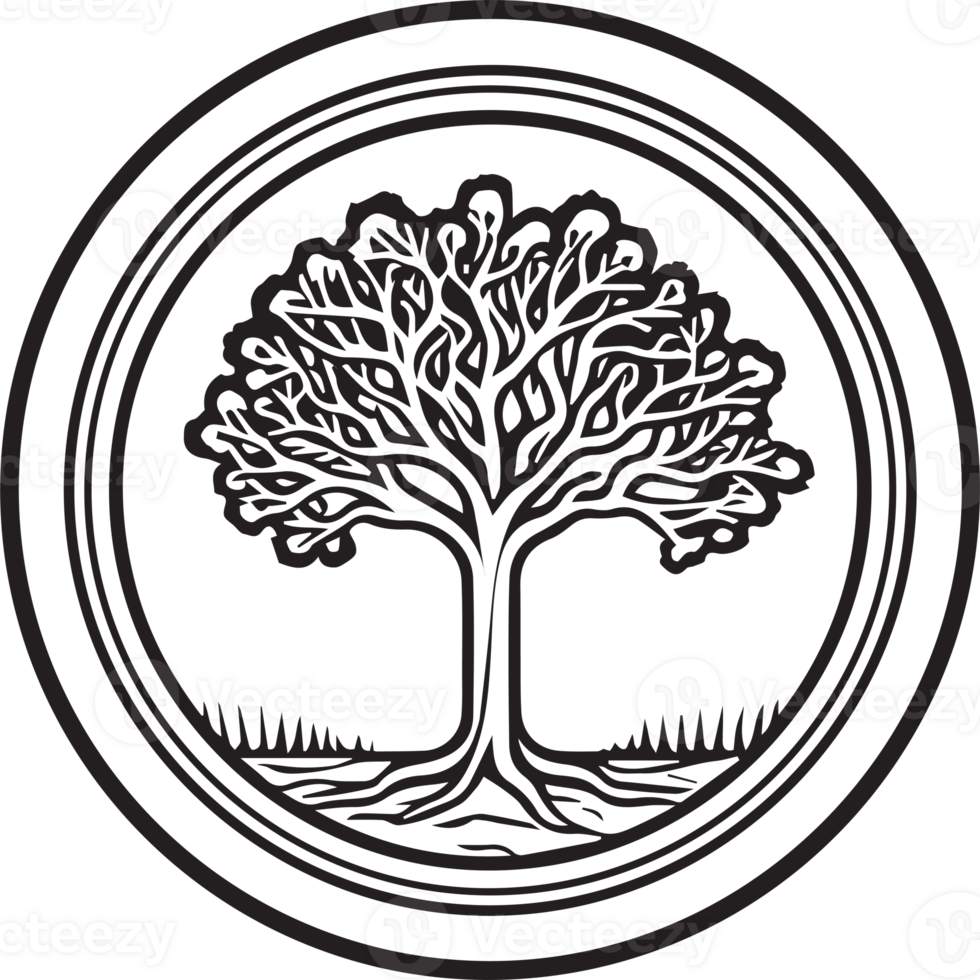Hand Drawn vintage tree logo in flat style png