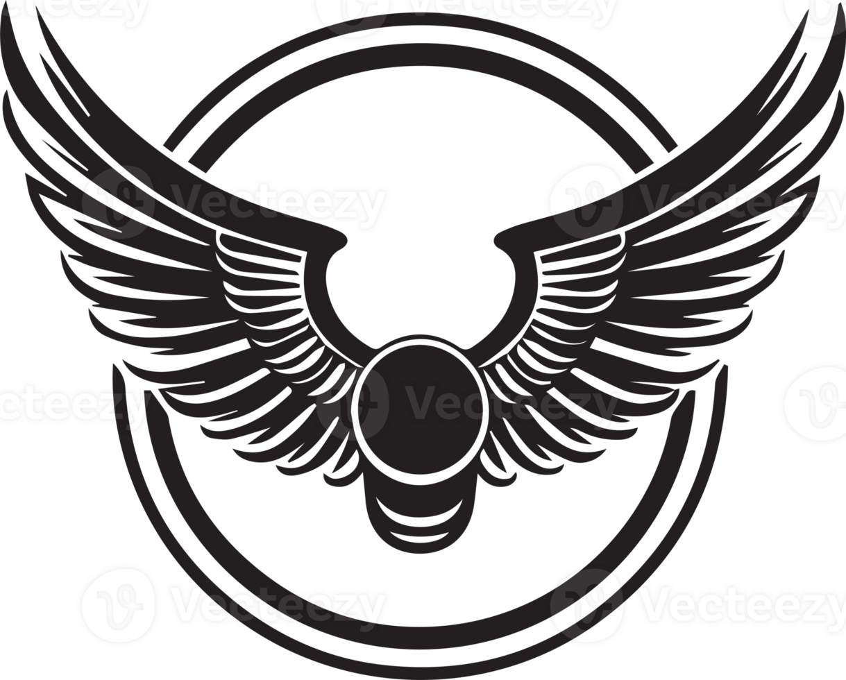 Hand Drawn vintage wings logo in flat style png