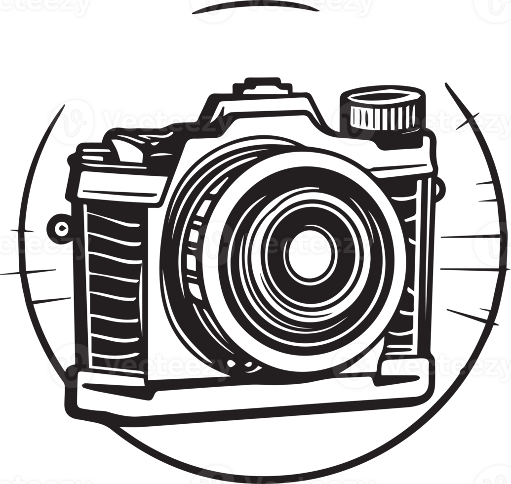 Hand Drawn vintage camera logo in flat style png