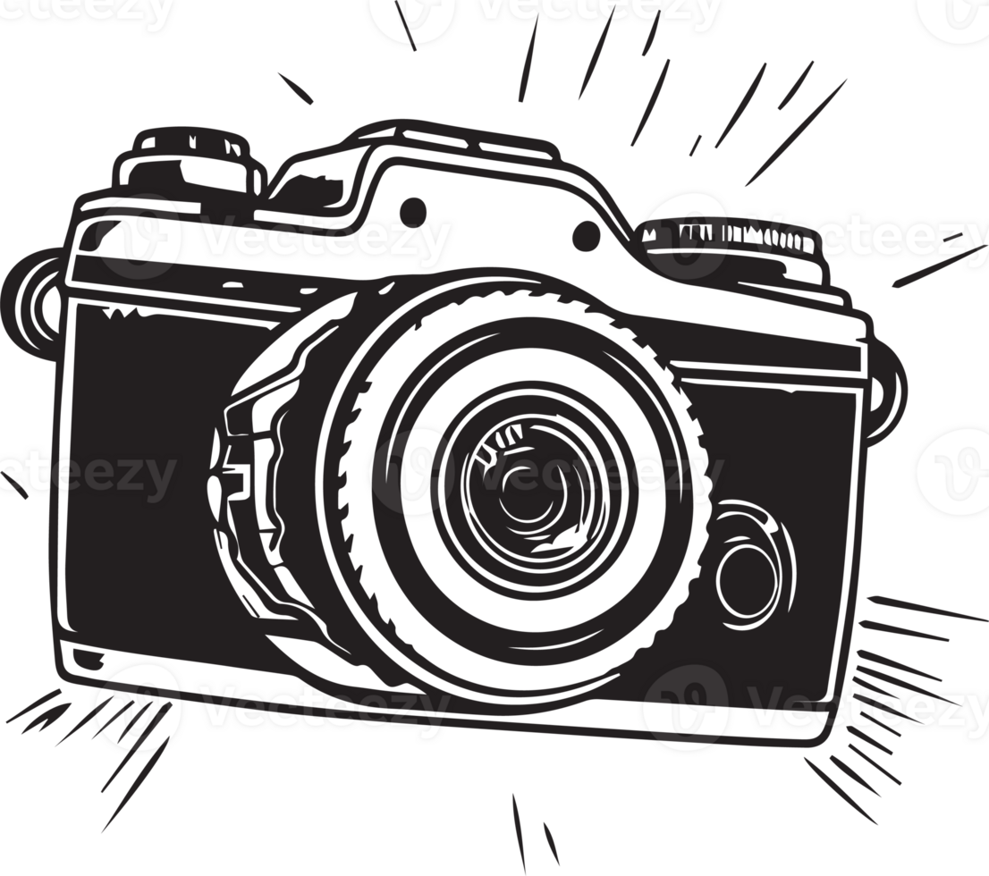 Hand Drawn vintage camera logo in flat style png