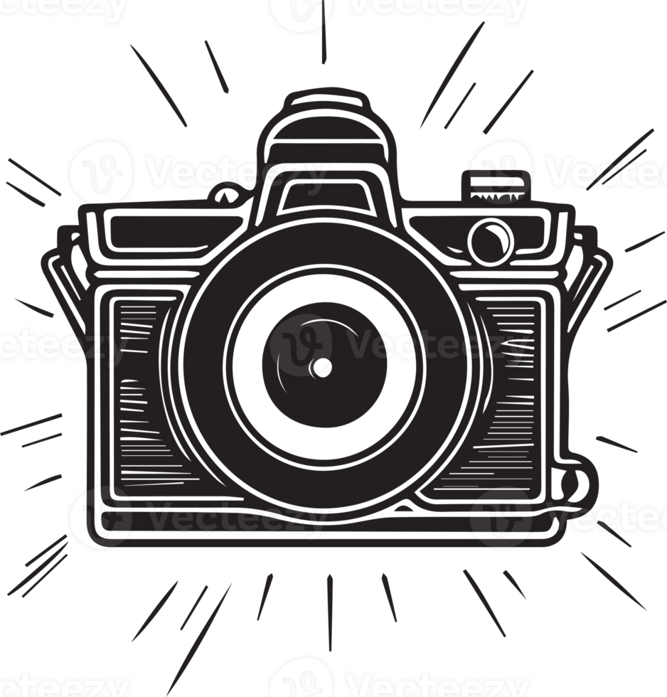 Hand Drawn vintage camera logo in flat style png