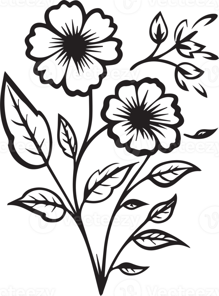 Hand Drawn vintage leaf and flower logo in flat style png