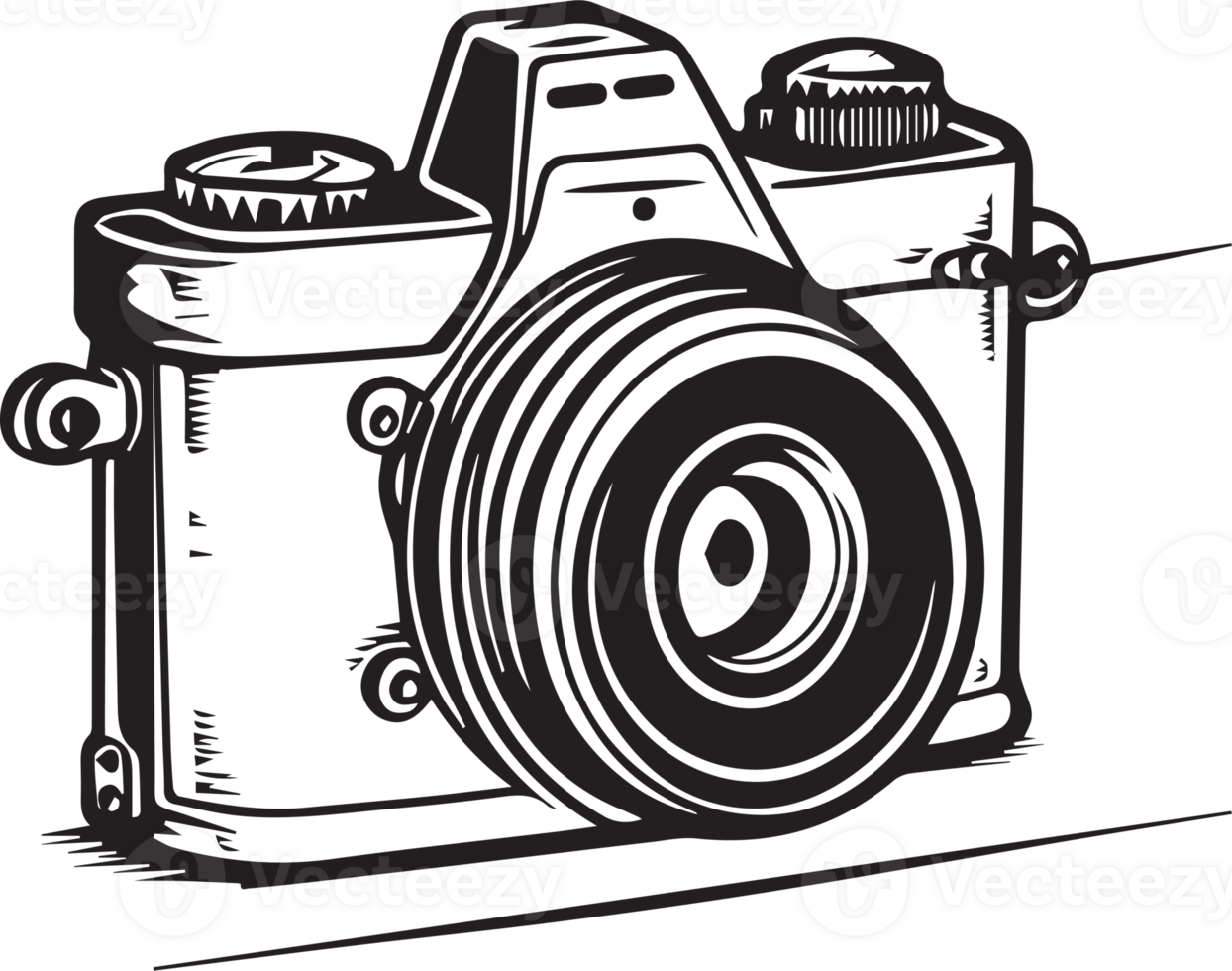 Hand Drawn vintage camera logo in flat style png