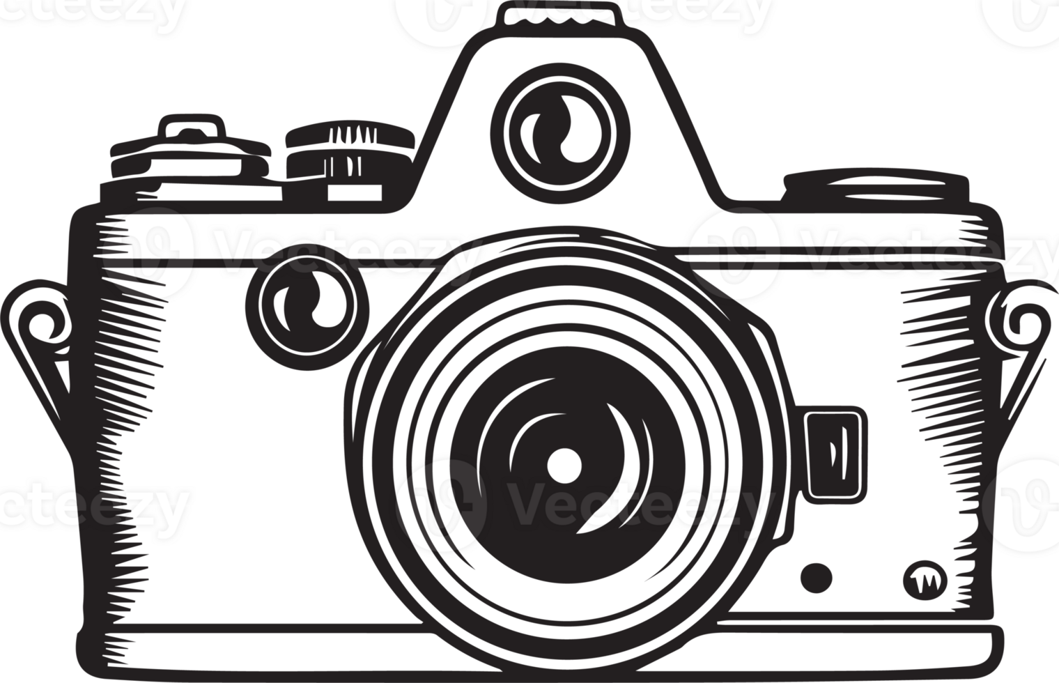 Hand Drawn vintage camera logo in flat style png