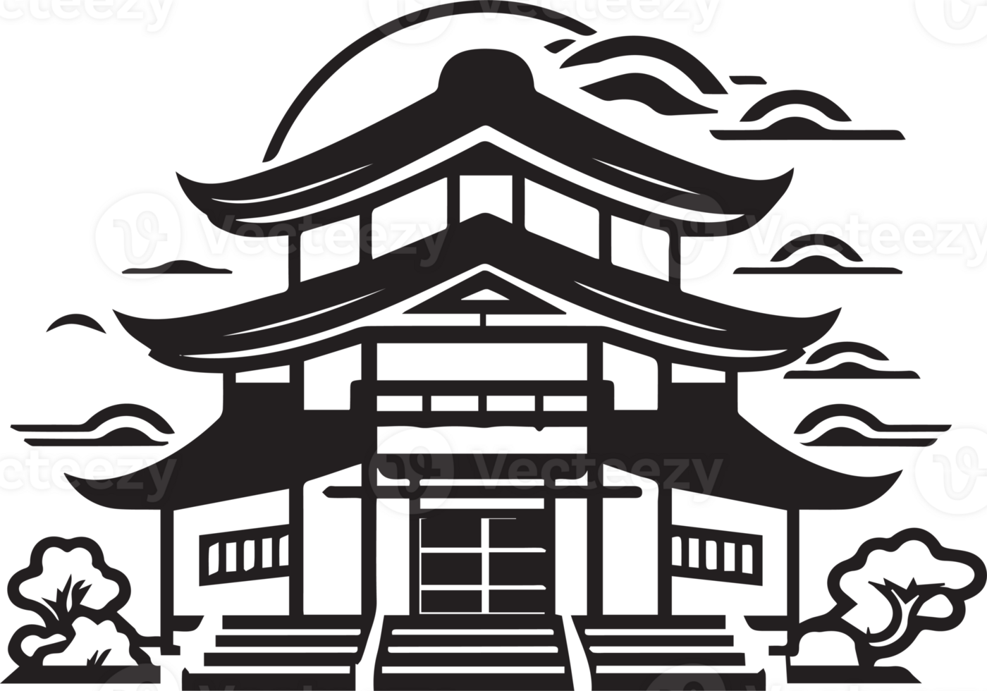 Hand Drawn minimalist Japanese house logo in flat style png