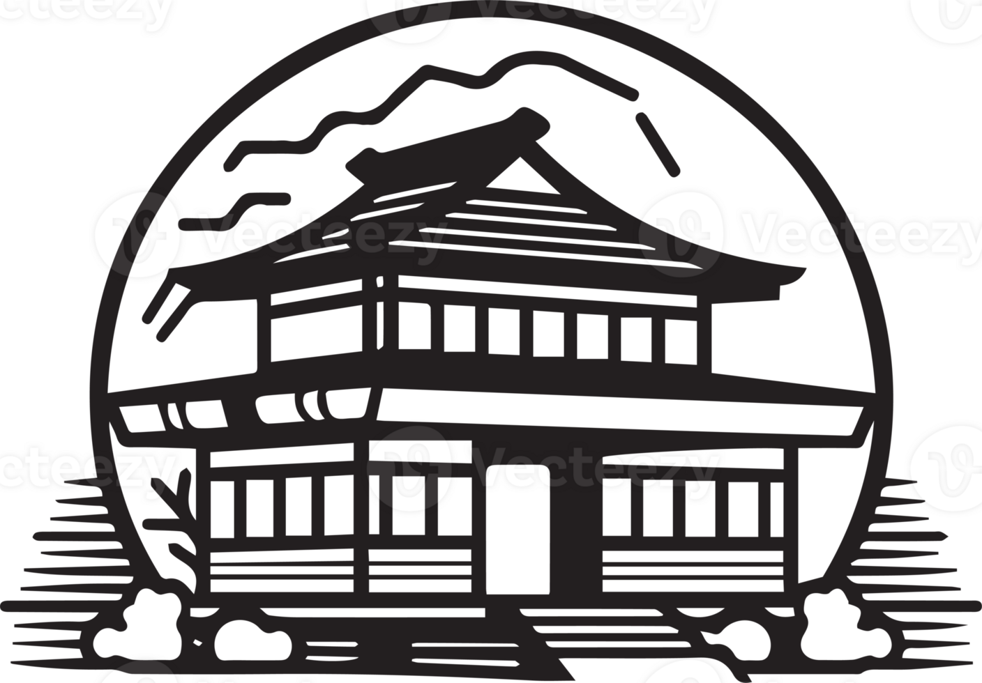 Hand Drawn minimalist Japanese house logo in flat style png