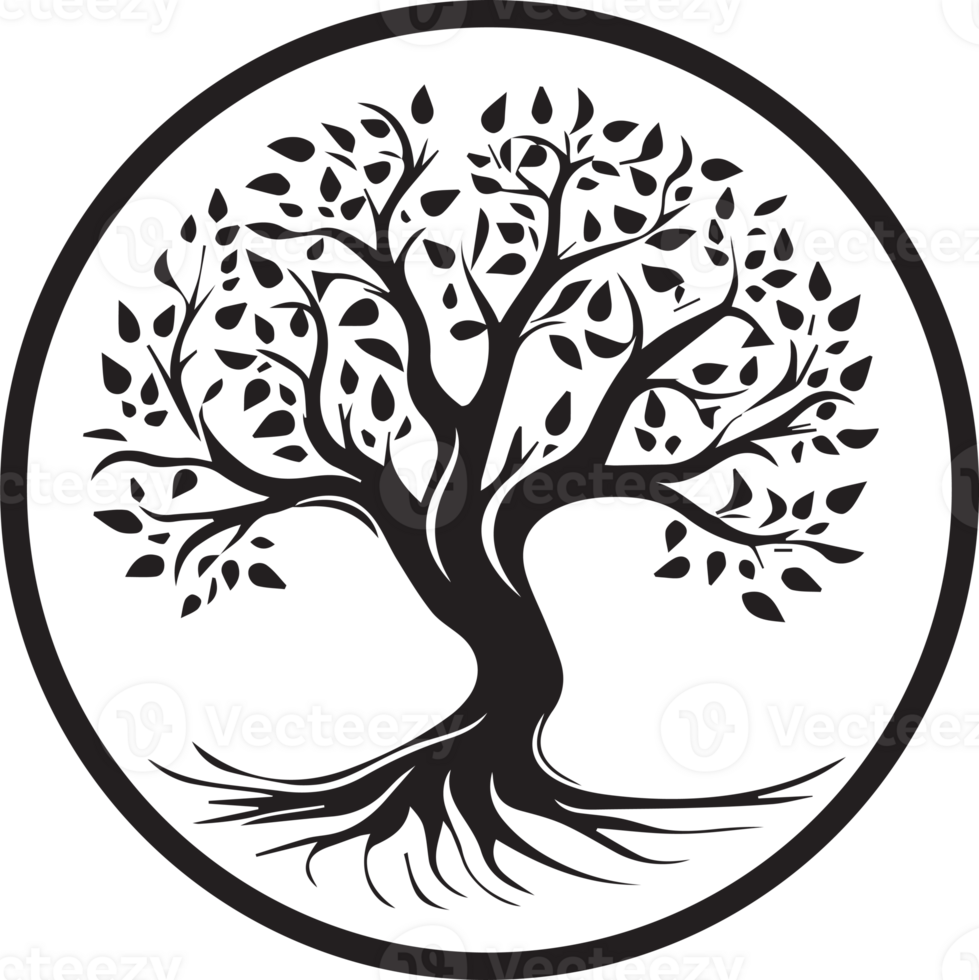 hand dragen årgång träd logotyp i platt stil png