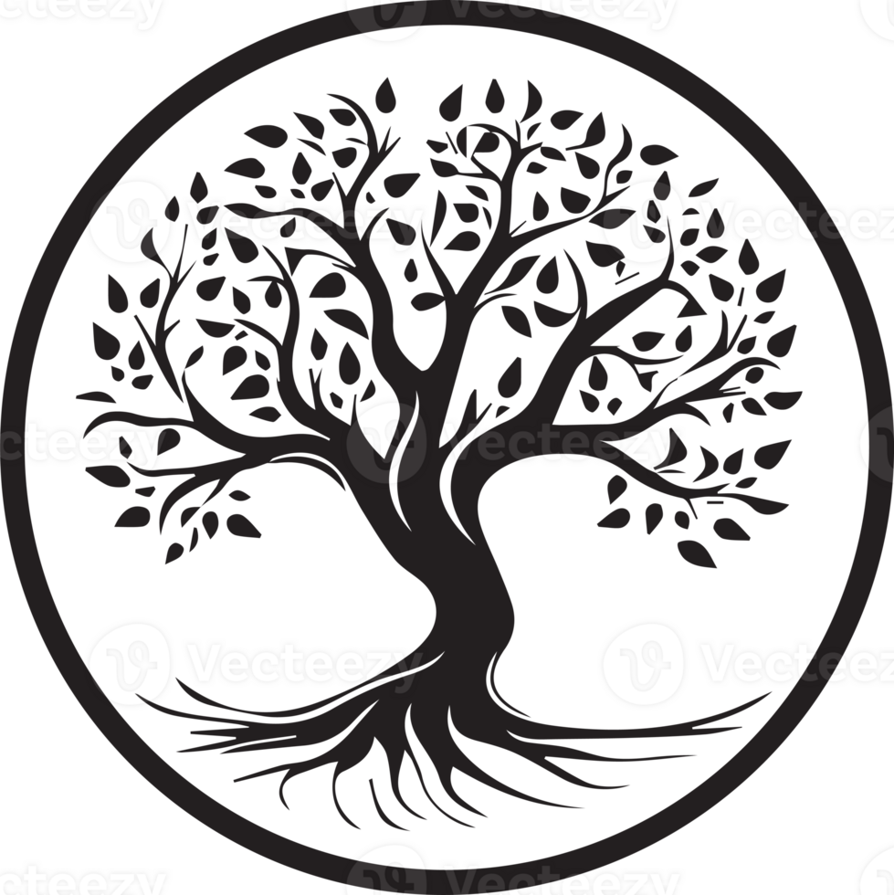 Hand Drawn vintage tree logo in flat style png