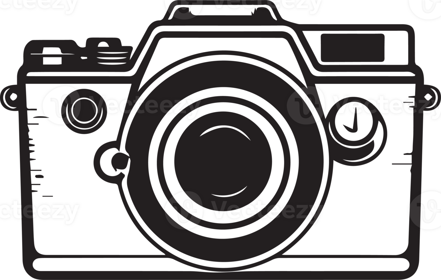 Hand Drawn vintage camera logo in flat style png