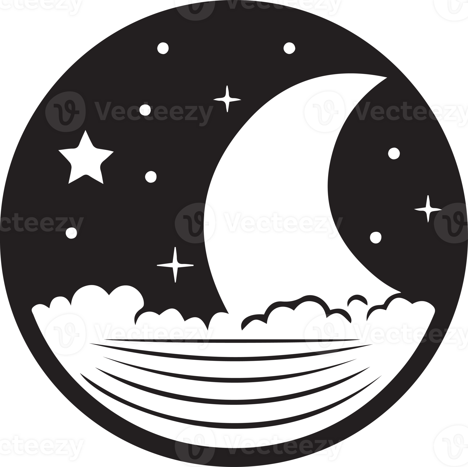 Hand Drawn vintage moon logo in flat style 24959342 PNG