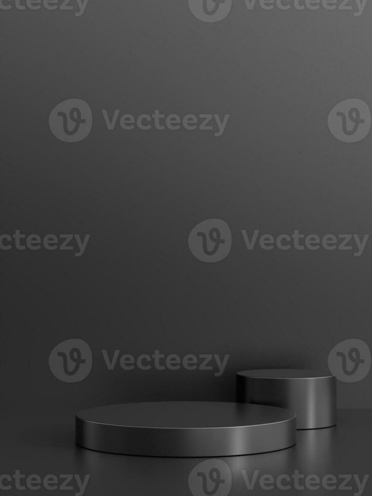 Simple blank luxury black metal background with product display platform. Empty studio with circle podium pedestal on a black backdrop. photo