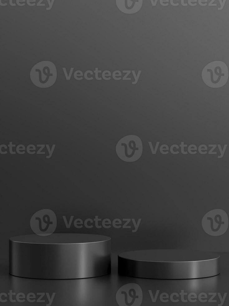 Simple blank luxury black metal background with product display platform. Empty studio with circle podium pedestal on a black backdrop. photo