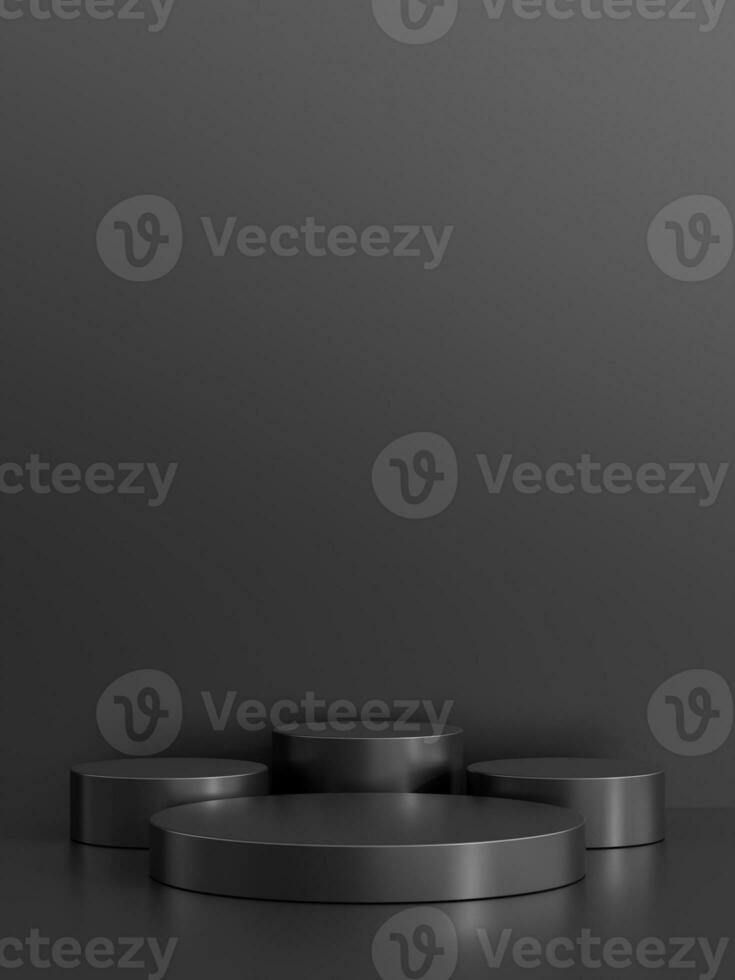 Simple blank luxury black metal background with product display platform. Empty studio with circle podium pedestal on a black backdrop. photo