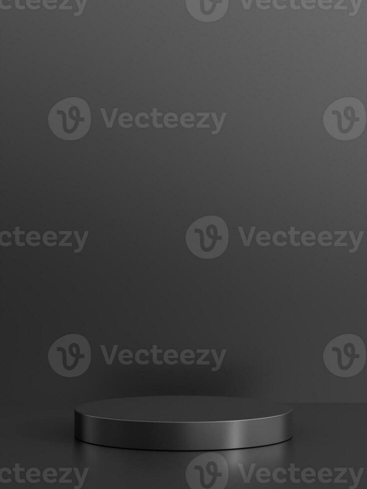 Simple blank luxury black metal background with product display platform. Empty studio with circle podium pedestal on a black backdrop. photo
