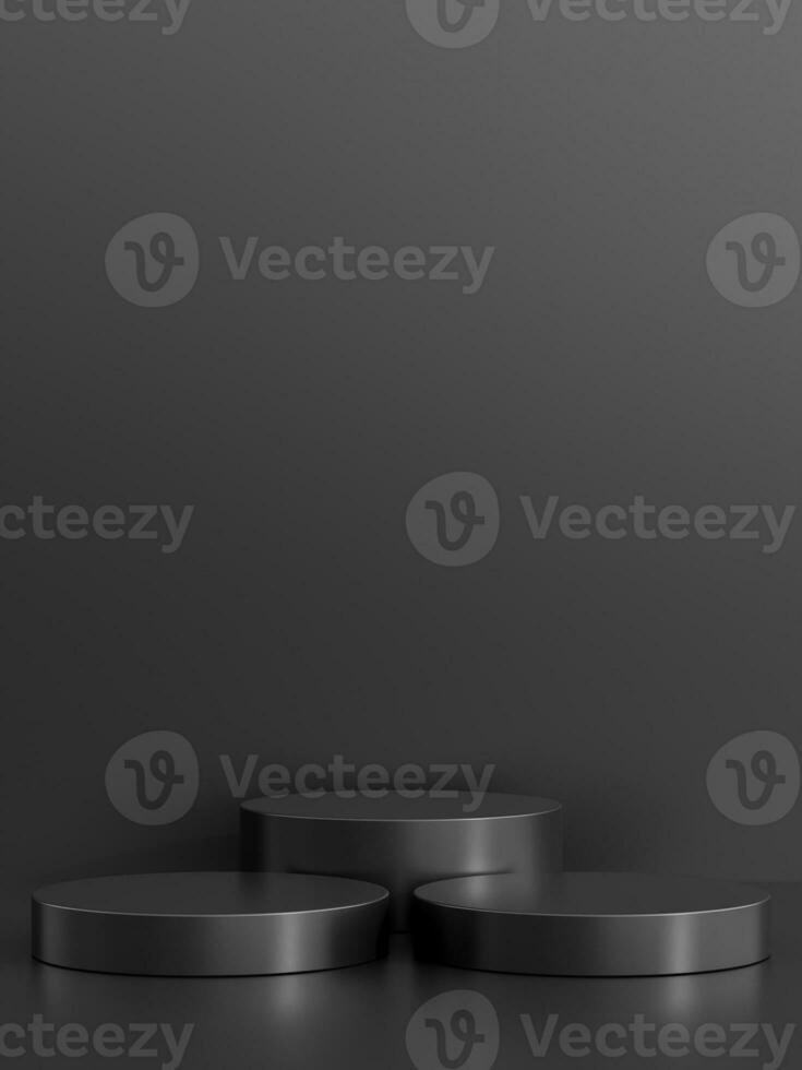 Simple blank luxury black metal background with product display platform. Empty studio with circle podium pedestal on a black backdrop. photo