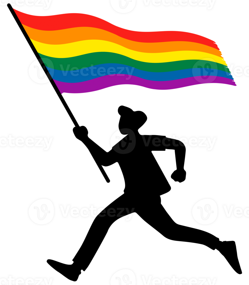 Running Man silhouette holds a pride flag isolated png