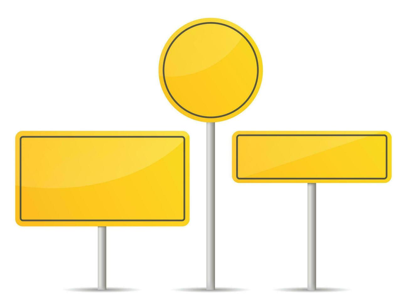 3D road traffic sign in yellow set vector illustration on white background
