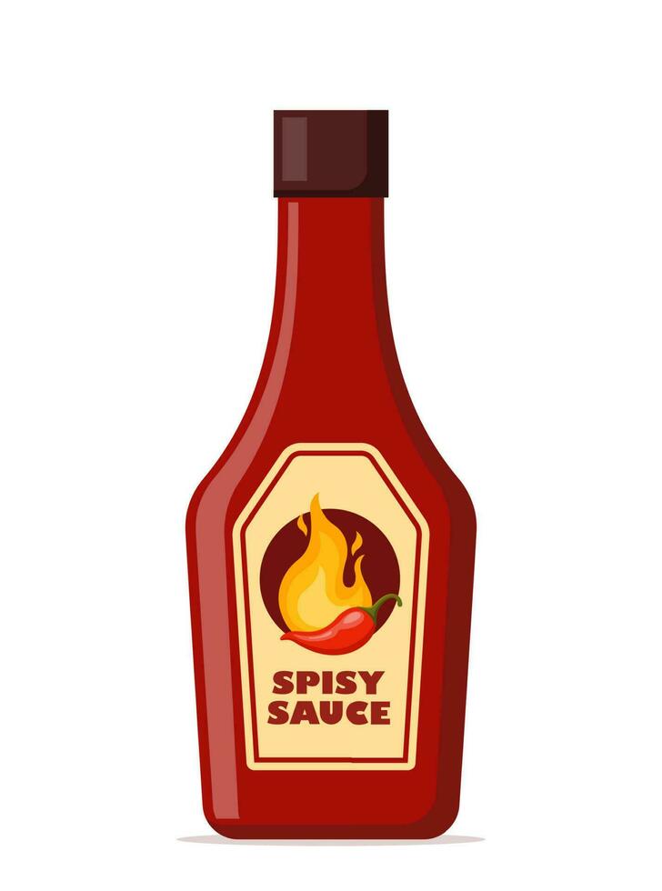 Spicy sauce in red bottle vector