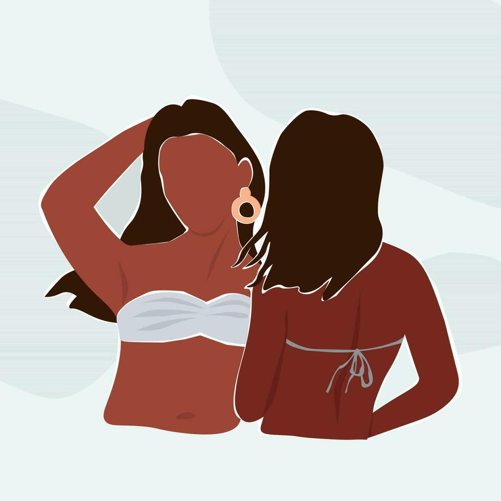 Tanned women in a swimsuit on the beach. Abstract contemporary portrait of lovely girls. Vector graphics.