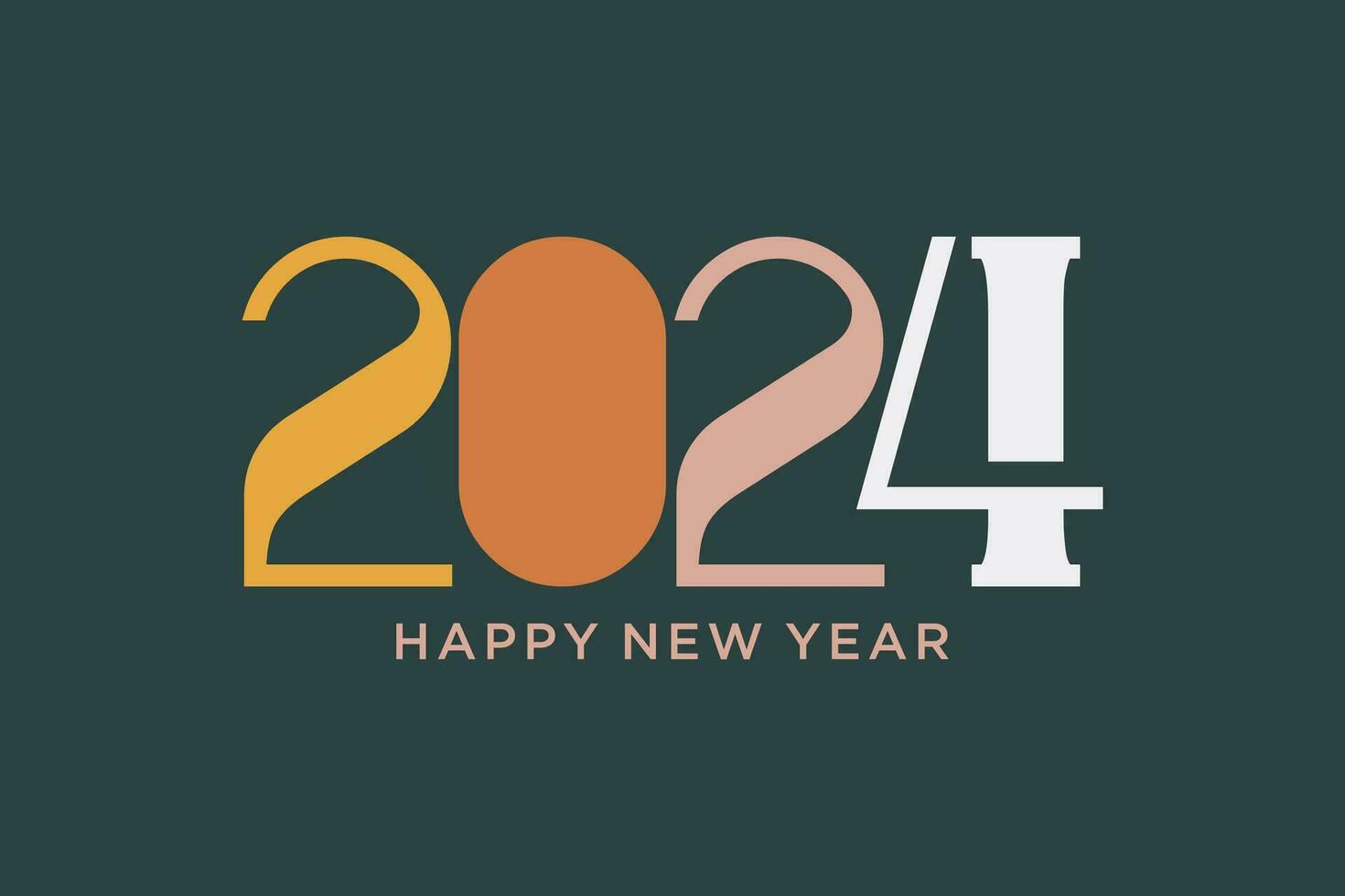 contento nuevo año 2024 letras, en retro colores plano estilo, nuevo año saludo para calendario, saludo tarjeta vector