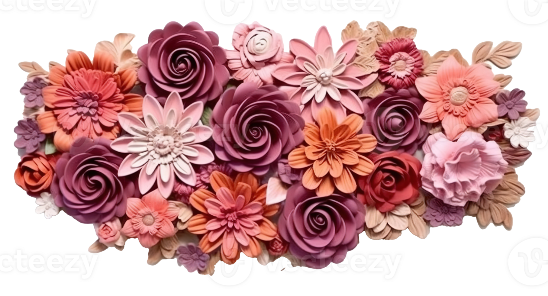 Pink and Rosegold 3D flower papercut wallpaper, Classic home decoration, 3D paper cut background, Ai generative png