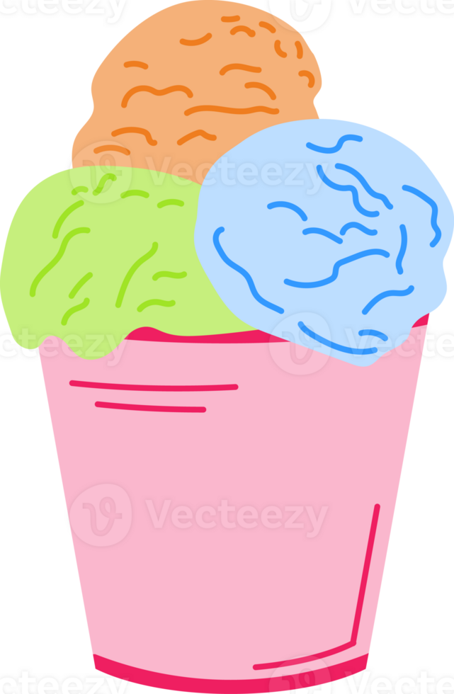 Three Scoops of Sorbet Ice Cream In a Paper Cup png