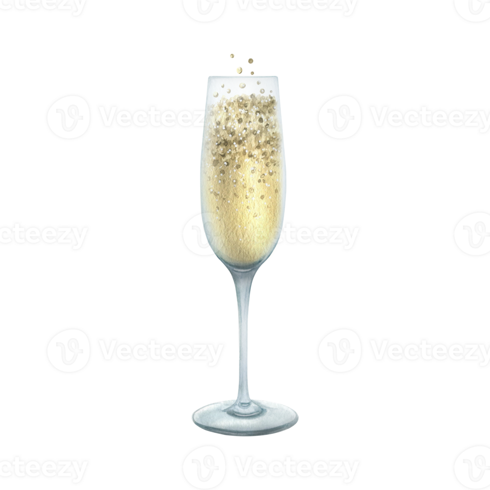 glas beker met Champagne en bubbels, wit sprankelend wijn. hand- getrokken waterverf illustratie. geïsoleerd voorwerp png