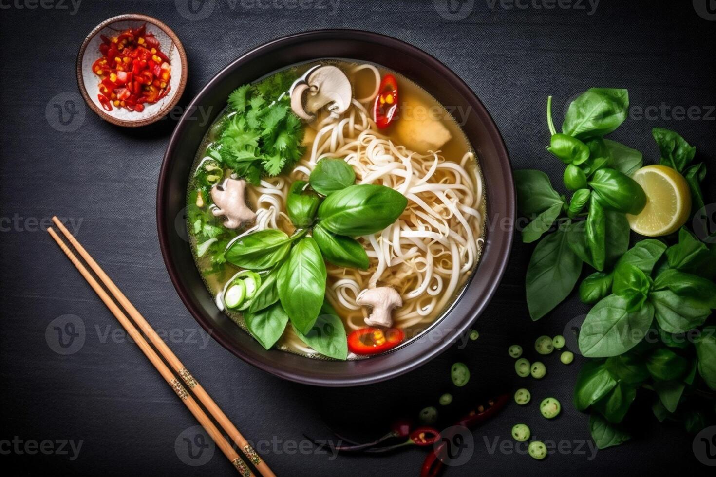 japanese bowl asian soup chili noodle vegetable background meal food