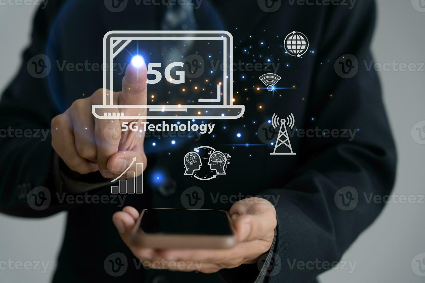 5G wireless network, high speed internet, cloud computing or connect diagram technology, Data storage, service, synchronize, online, financial, Connectivity global, smart city, ecommerce, facility photo