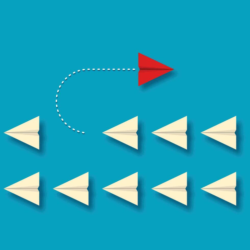 Red paper airplane changing direction 3 vector