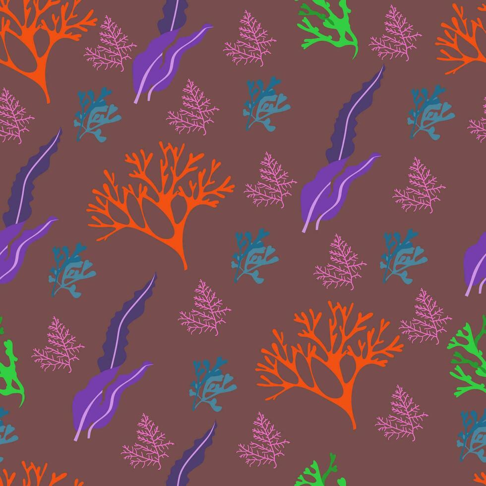 Seamless pattern, multicolored seaweed. Designs for textiles, wallpaper and prints. Minimalistic cute seaweed on dark background vector