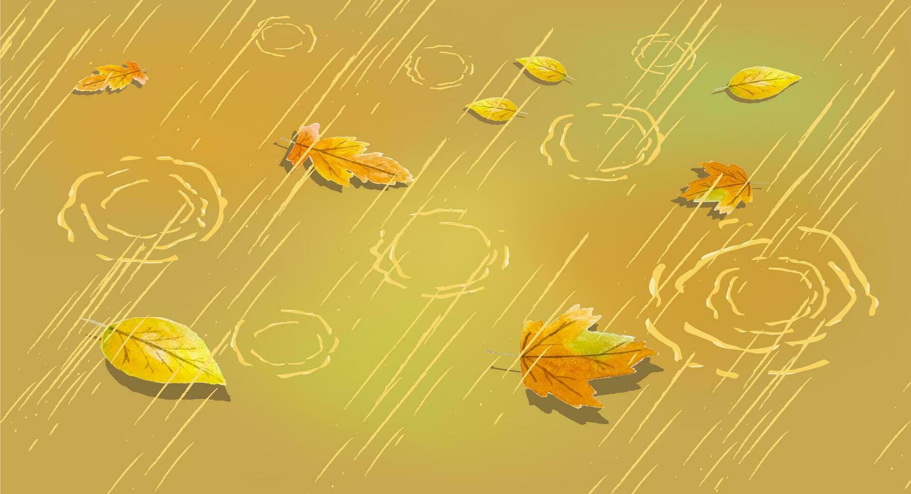 Autumn puddle drops Rain Leaves. Beautiful wallpapers for Banners, Posters on the autumn theme. Atmospheric nature vector