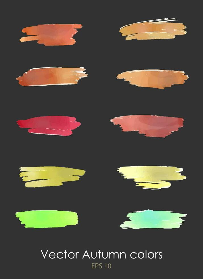 Abstract watercolor brush strokes isolated on black. Autumn easy shades vector
