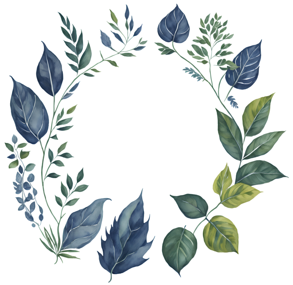 Watercolor leaf circle frame. png