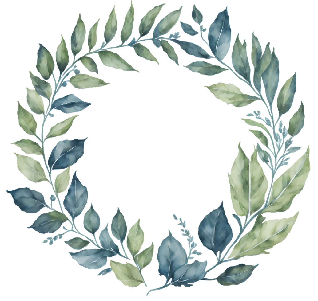 Watercolor leaf circle frame. png