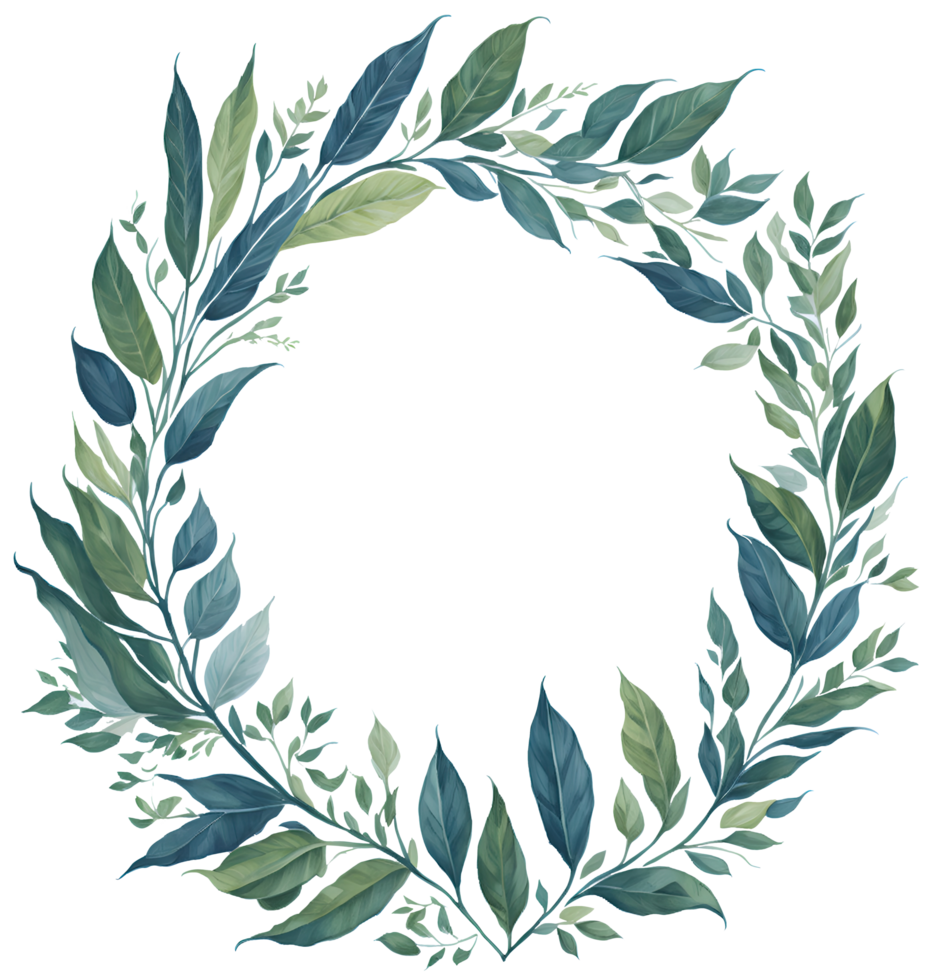 Watercolor leaf circle frame. png
