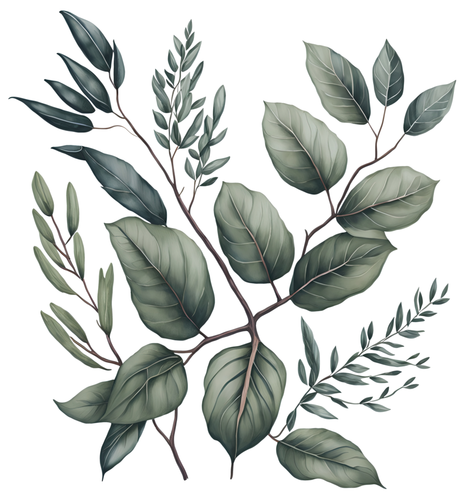 Watercolor green leaf. png